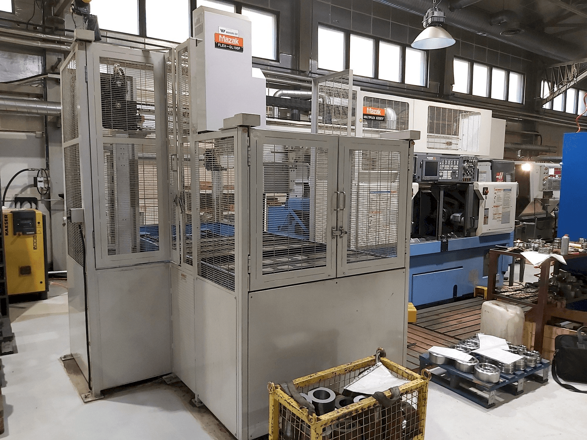 Front view of Mazak Multiplex 6200Y + Gantry robot machine